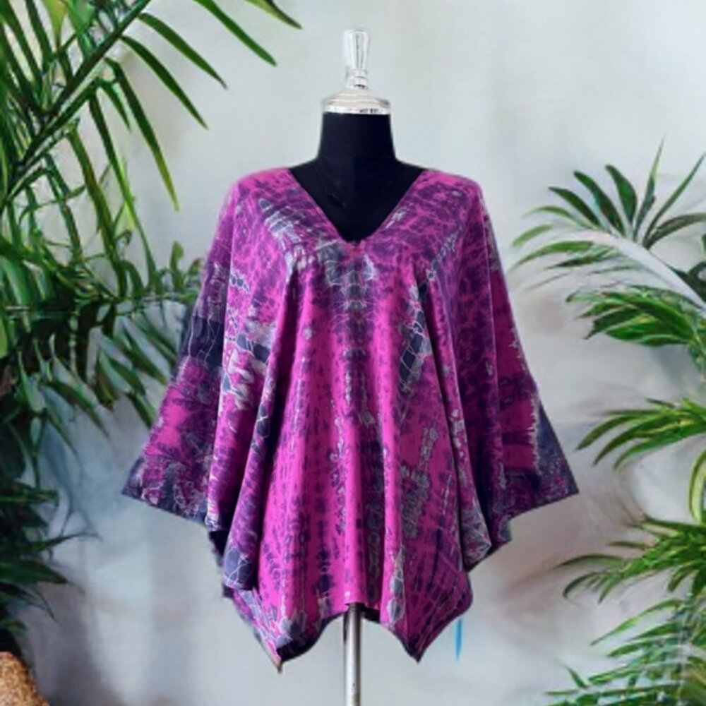 Fuscia Pink Hand Tie Dyed Dolman Sleeve Top Blouse Shirt (#9)